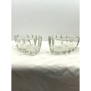Vintage Clear Scalloped Ribbed Glass Condiment Serving Dishes Set of 2